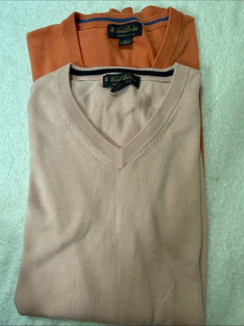 2 Brooks Brothers V-Neck Sweater Pair in Blush and Orange